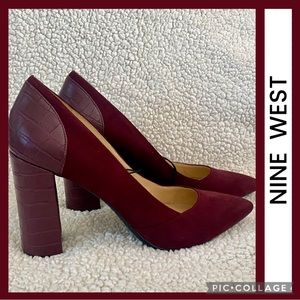 Beautiful Nine West Burgundy/Maroon Suede Heels